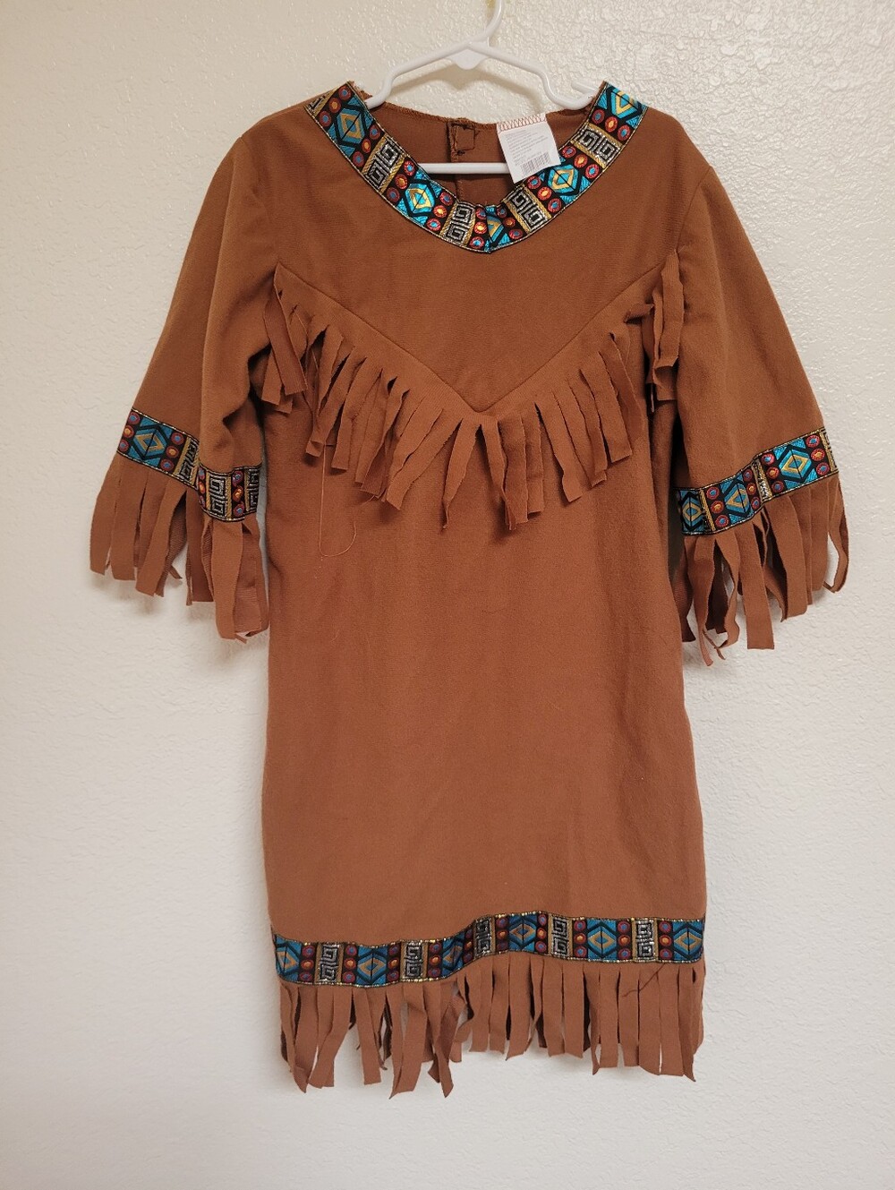 Girls Brown Fringe Tribal Dress Costume Native American